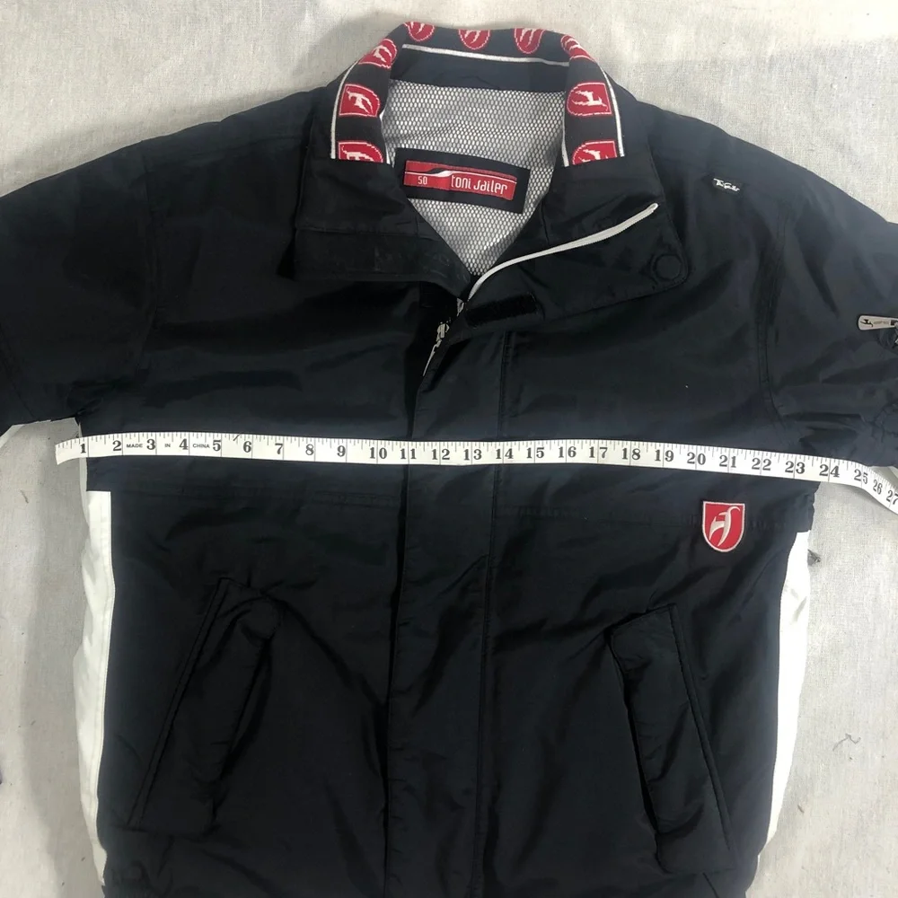 Toni Sailer ski jacket zipper front black mens MEDIUM black white red